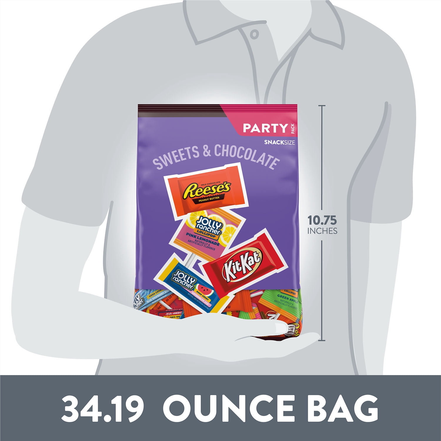 Jolly Rancher, Kit Kat And Reese's Assorted Flavored Snack Size Candy, Party Pack 34.19 oz