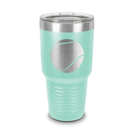 

Tennis Ball Tumbler 30 oz - Laser Engraved w/ Clear Lid - Stainless Steel - Vacuum Insulated - Double Walled - Travel Mug - racket sport - Teal