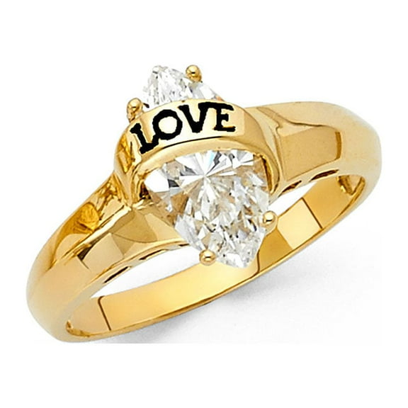 14k Yellow Gold Marquise Solitaire CZ Engagement Ring Anniversary CZ Love Ring Curved Band New, Size 7