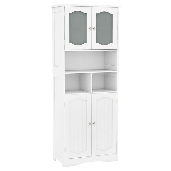 Giantex 58.5" Tall Bathroom Cabinet, Freestanding Storage Cabinet w/Tempered Glass Doors, Narrow Storage Organizer, White