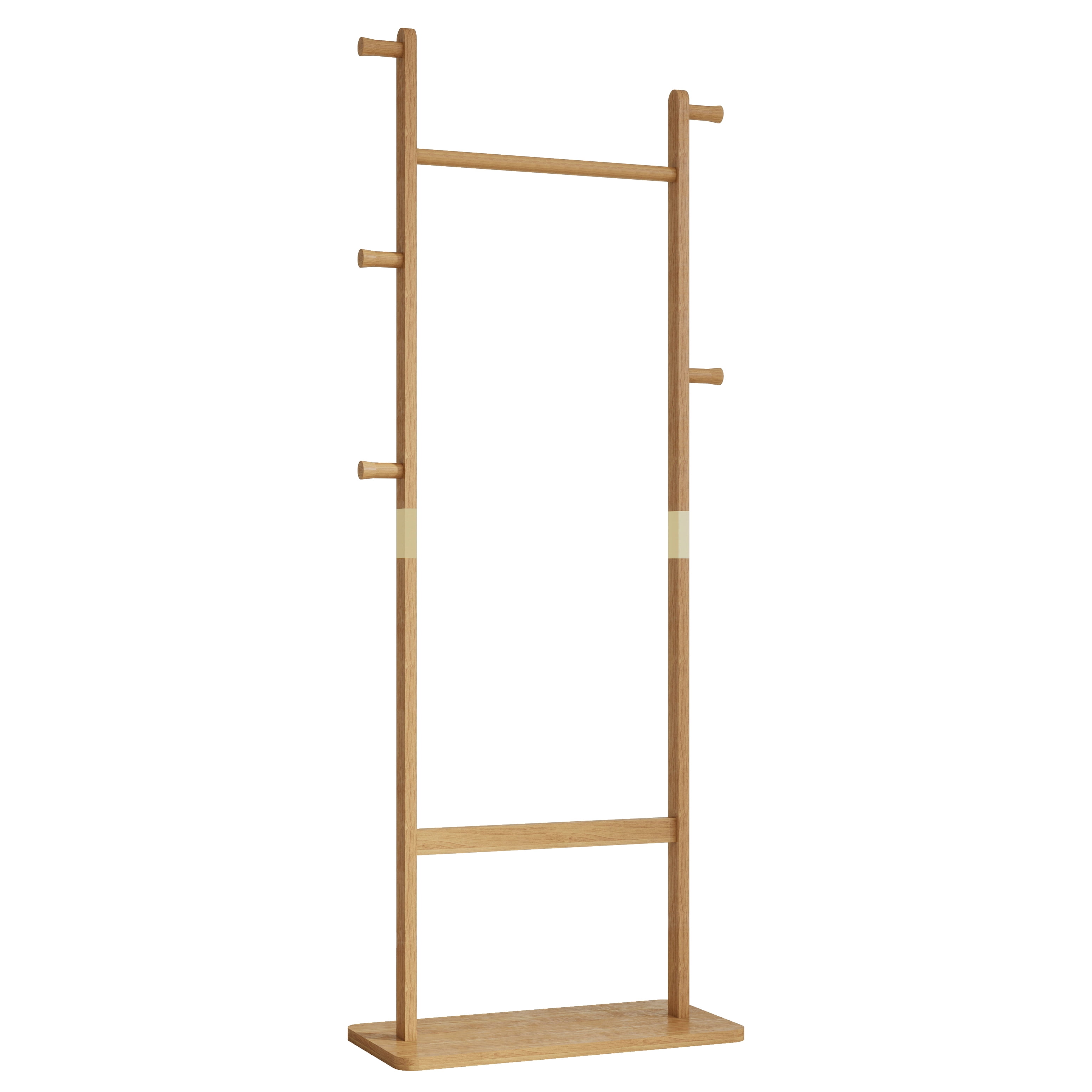 Garitin Coat Rack and Hall Tree 71 Inch, Solid Wood Freestanding Stand with Hooks and Hat Shelf for Entryway Living Room Bedroom, Natural Rubber Wood