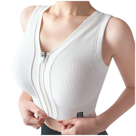 

asdoklhq Sports Bras for Women Zipper Sports Bra Unwired Underwear Women Fitness Vest Underwear