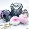 thumbnail image 3 of Luxury 4.2 Inch Glass Powder Container with 2 Plush Puffs｜Non-Sealed Organizer for Body Powder&Makeup｜Setting Loose Powder Applicator with Storage(Pointed Cylinder-Gray Blue-Large, 3 of 13