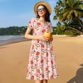 thumbnail image 4 of Naloa Floral Mugs And Strawberries Print Womens Summer A-Line Dress with Pockets,Short Sleeve Dresses,Flowy Beach Swing Dress for Vacation Travel, 4 of 6