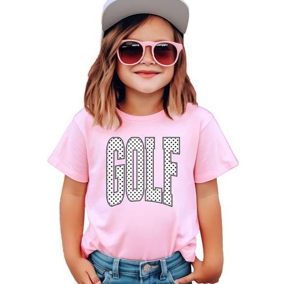 Polka dot Golf Graphic T-Shirt for Girls and Women - Cute Golf Lover Outfit Pink Shirt Youth Small