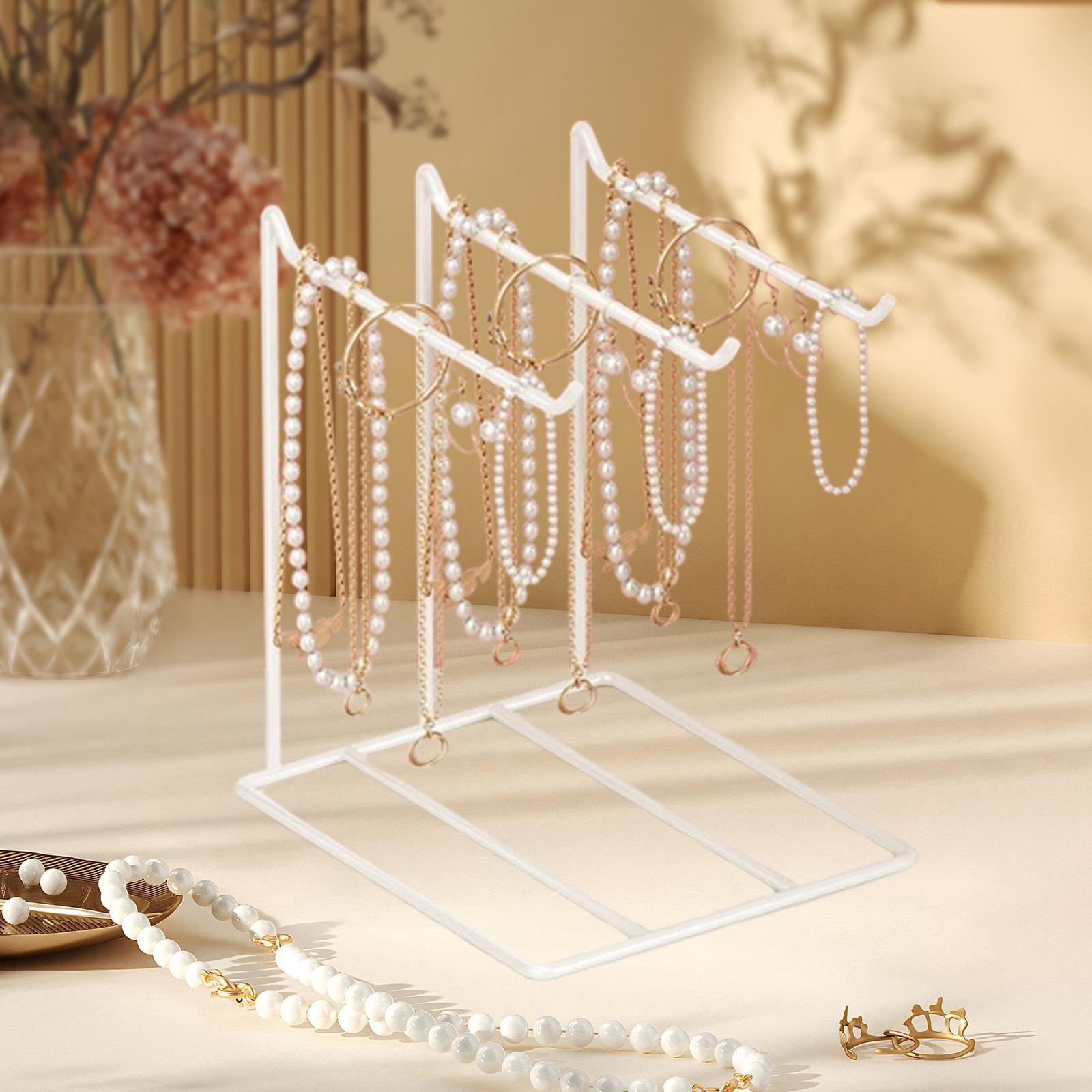 FVDPWYE Jewelry Organizer Earrings Storage Holder Countertop Organization with 3 Hangers White