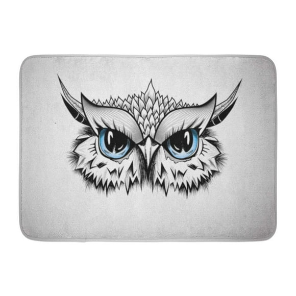 YUSDECOR Hunter Blue Creative Owl Head Guardian of The Night Line Tattoo Animal Rug Doormat Bath Mat 23.6x15.7 inch