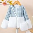 thumbnail image 2 of Little Jackets For Kids Girls Crew Neck Plaid Patchwork Fleece With Bag Windproof Coat Outwear Clothes Size 5-6T, 2 of 8
