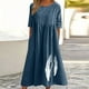 thumbnail image 1 of Puntoco Vestido Casual De Manga Corta Con Bolsillo De Algodón Y Lino De Color Sólido Con Cuello Redondo De Primavera Y Verano Para Mujer Azul Marino M,Regalos Para Mujer Joven, 1 of 5