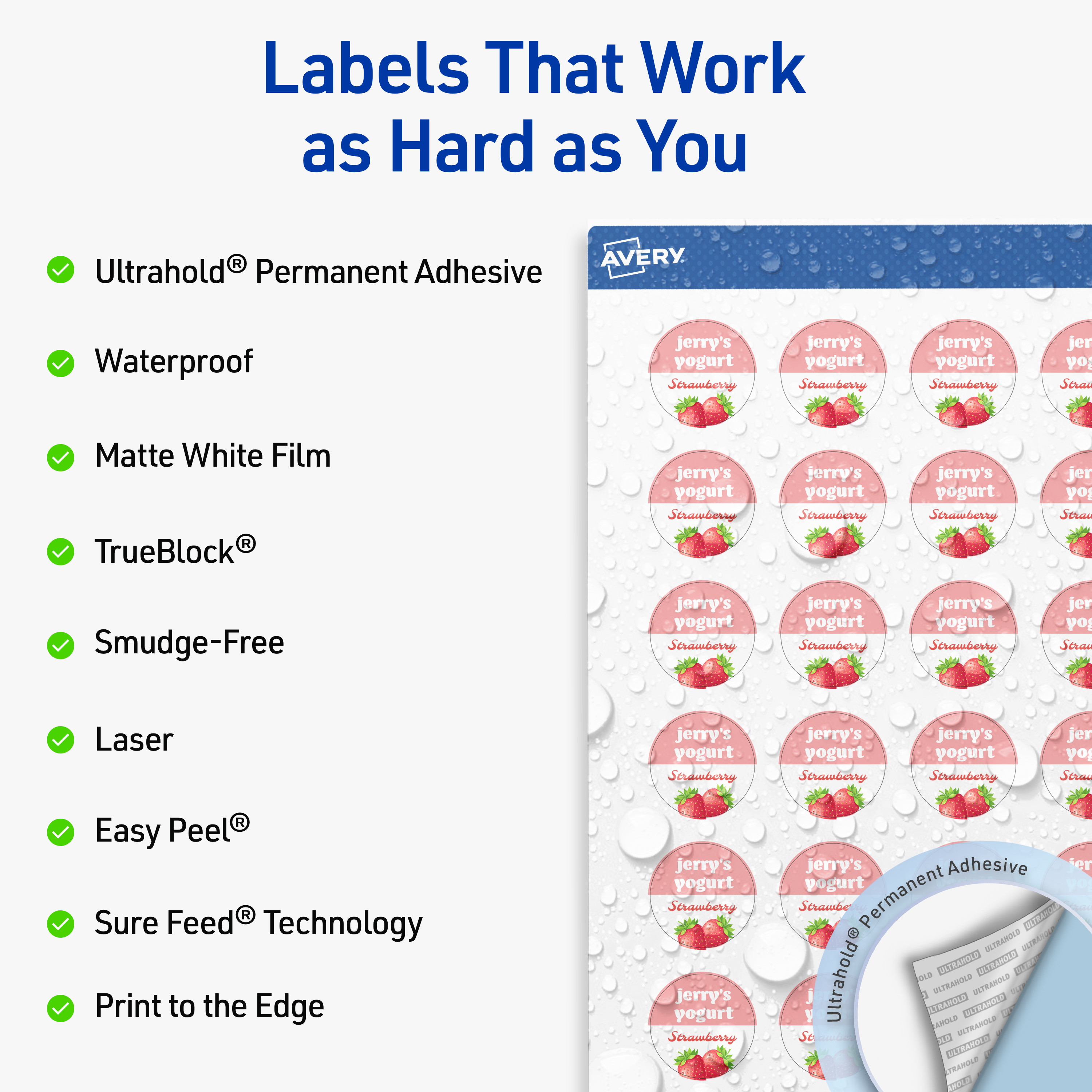 Avery Waterproof Round Labels, 1" Diameter, 1200 Total