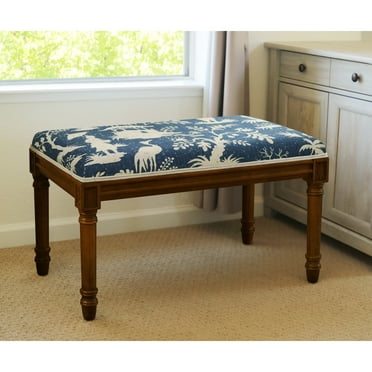 123 Creations Navy Chinoiserie Bench with Wood Stain Finish