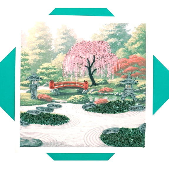 Whispers of Japan, quilling art greeting card for birthday, valentine's day, mother's day, anniversary, thank you, get well, 6" x 6"