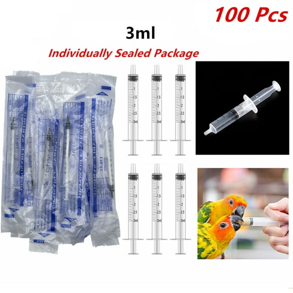 100 Pack of 3ml Luer Slip Syringes without Needle, Disposable, Sterile