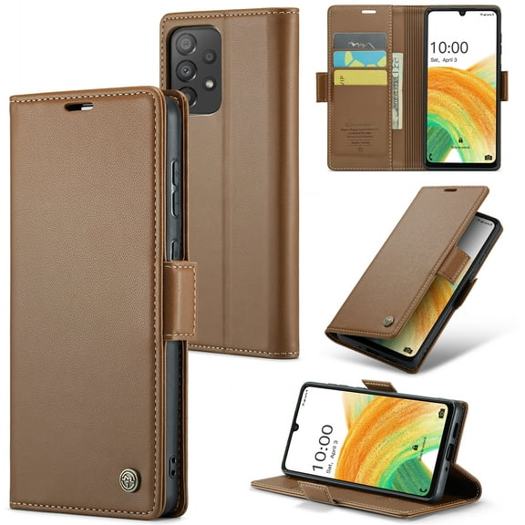 Case for Samsung Galaxy A32 5G Wallet Case, Retro PU Leather Flip Case with Magnetic Closure, [RFID Blocking] Card Holder and Kickstand for Men Women, TPU Shockproof Full Protective Case, Brown