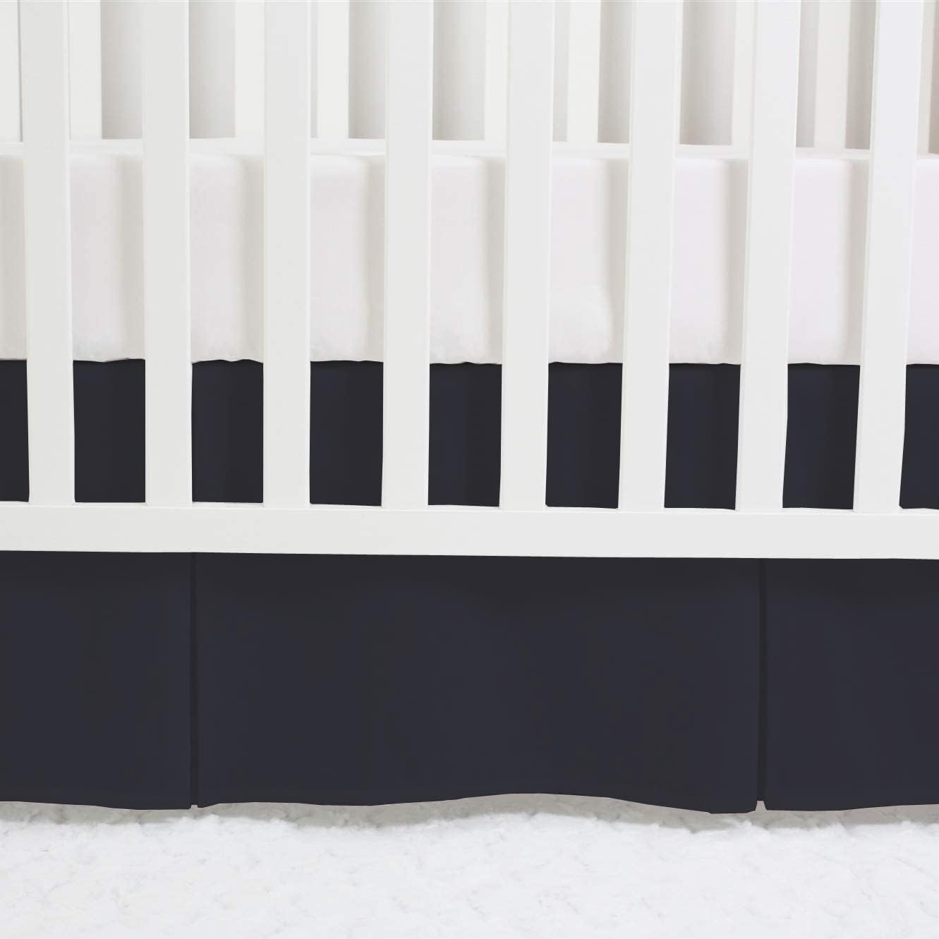 1 Piece Crib Pleated 100% Egyptian Cotton 800 Thread Count Bedskirt for Baby Boys Girls Crib Pleated Toddler (28” x 52” x 14’’) Bed Skirt - Black Solid