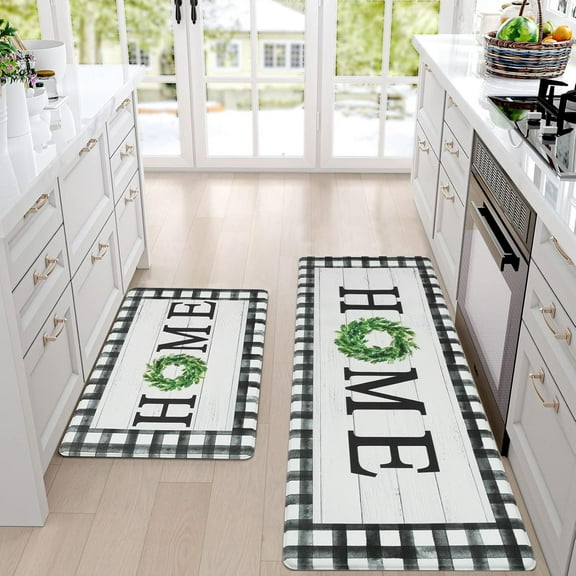 Anti Fatigue Kitchen Mat Cushioned, Waterproof Kitchen Rugs Sets of 2 Non Slip, Farmhouse Buffalo Plaid Home Kitchen Floor Mats for in Front of Sink/Laundry/Office, 18'''' x 48'''' 18'''' x 30''''