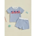 thumbnail image 4 of BemeyourBBs Toddler Baby Boy Girl 4th of July Outfit Infant Baby Independence Day Summer Clothes Waffle Knit Cute American Flag Embroidery Striped Short Sleeve T-Shirt and Shorts Set, 4 of 9