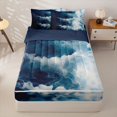 thumbnail image 3 of Homewish Gradient Sea Waves Zipper Twin Comforter Sets with Fitted Sheet and 2 Pillowcases for Boys Girls,Teens Blue White Ocean Zipper Bedding Set,4-Piece,Navy Blue Reversible, 3 of 6