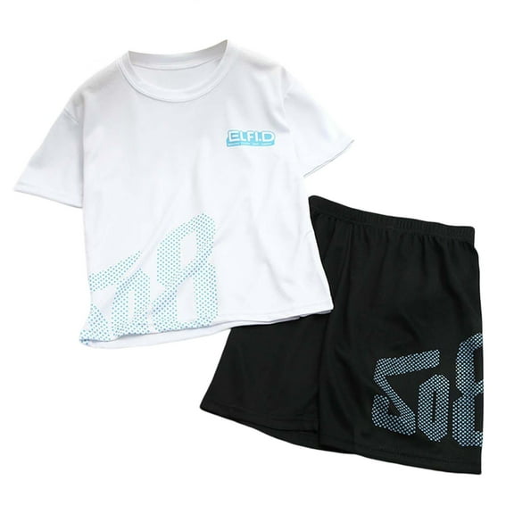 Gyexs Boys Girls Athletic Summer Cool Clothes Size 7-8 Short Sleeve Shirt and Gym Shorts 2 Piece Outfit Set Casual Sports Kids Short Sets(Sportswear, White, 8-9 Years)