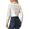 thumbnail image 3 of INSPIRE CHIC Women's Holographic Shiny Biker Button Down Metallic Jacket M Silver, 3 of 6