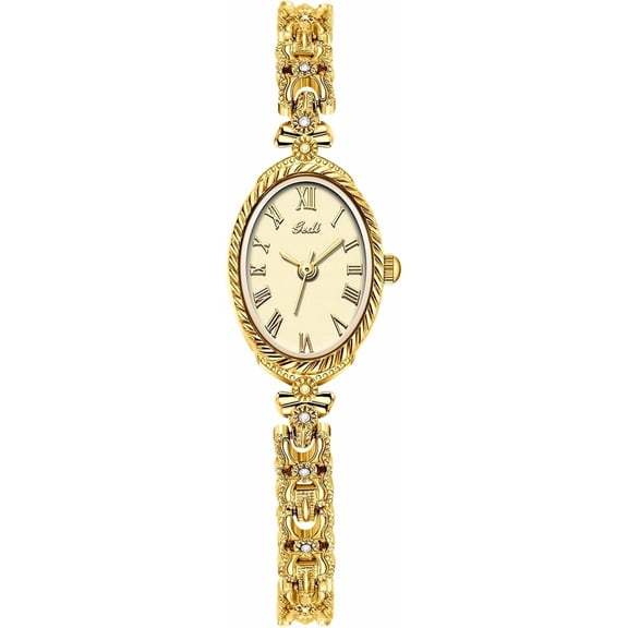 Vintage Dainty Women Wrist Watch, Small Oval Roman Numeral Analog Dial, Slim Bracelet Strap, Water Resistant Elegant Dress Timepiece, Ideal Gift for Ladies