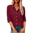 thumbnail image 3 of Feancey Women's Plus Size Linen Shirts Roll Up Long Sleeve Business Dress Shirt Lapel Collar Casual Office Work Blouses Beach Lightweight Loose Fit Tops Red 3XL, 3 of 8