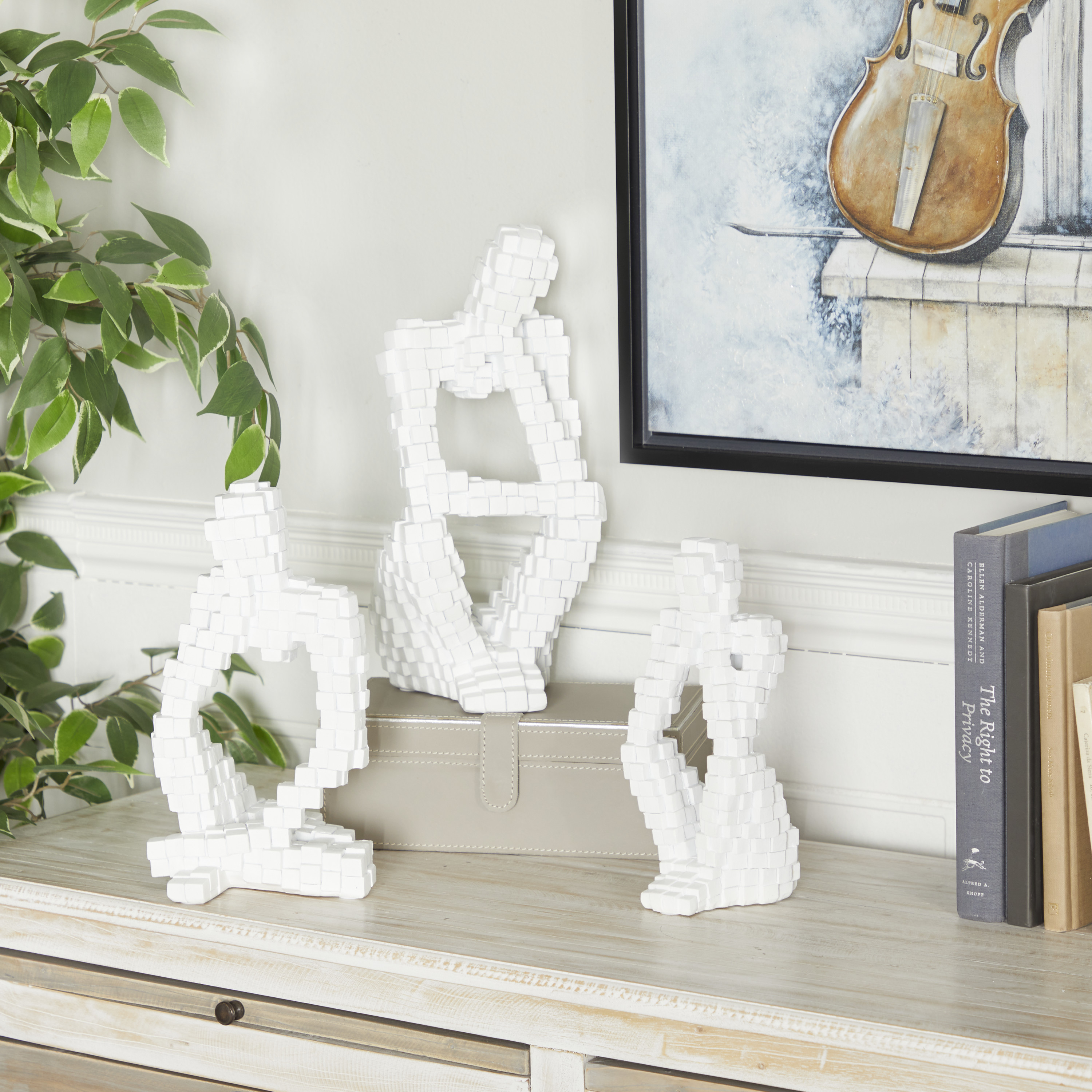 DecMode 6"W, 13"H Polystone Contemporary Sculptures, White, 3-Piece