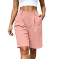 thumbnail image 2 of Puyaiuu Women Elastic High Waist Pleated Side Pocket Knee Length Bermuda Shorts Pink XXL Gift, 2 of 6