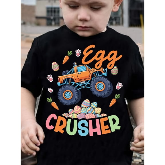 children’s wear Funny Cute Easter Egg Crusher Monster Truck Shirt for Boys Kids Toddler, Vibrant Spring Holiday Tee