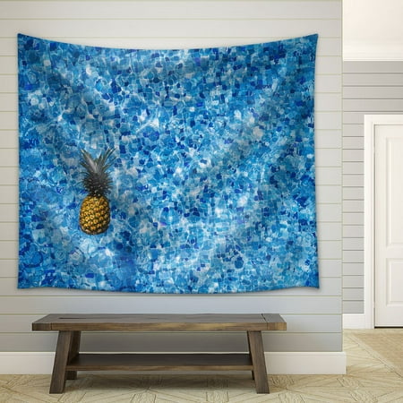 wall26 - Pineapple Floating on the Pool Blue Mosaic Floor - Fabric Wall Tapestry Home Decor - 68x80