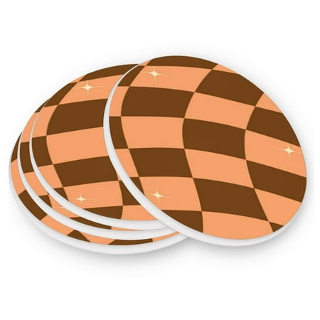 

Round Coasters Modern Style Ceramic Coaster Waterproof and Durable Drink Coaster Coasters set of 4 Customizable Coasters 1pc Brown Twisted Check