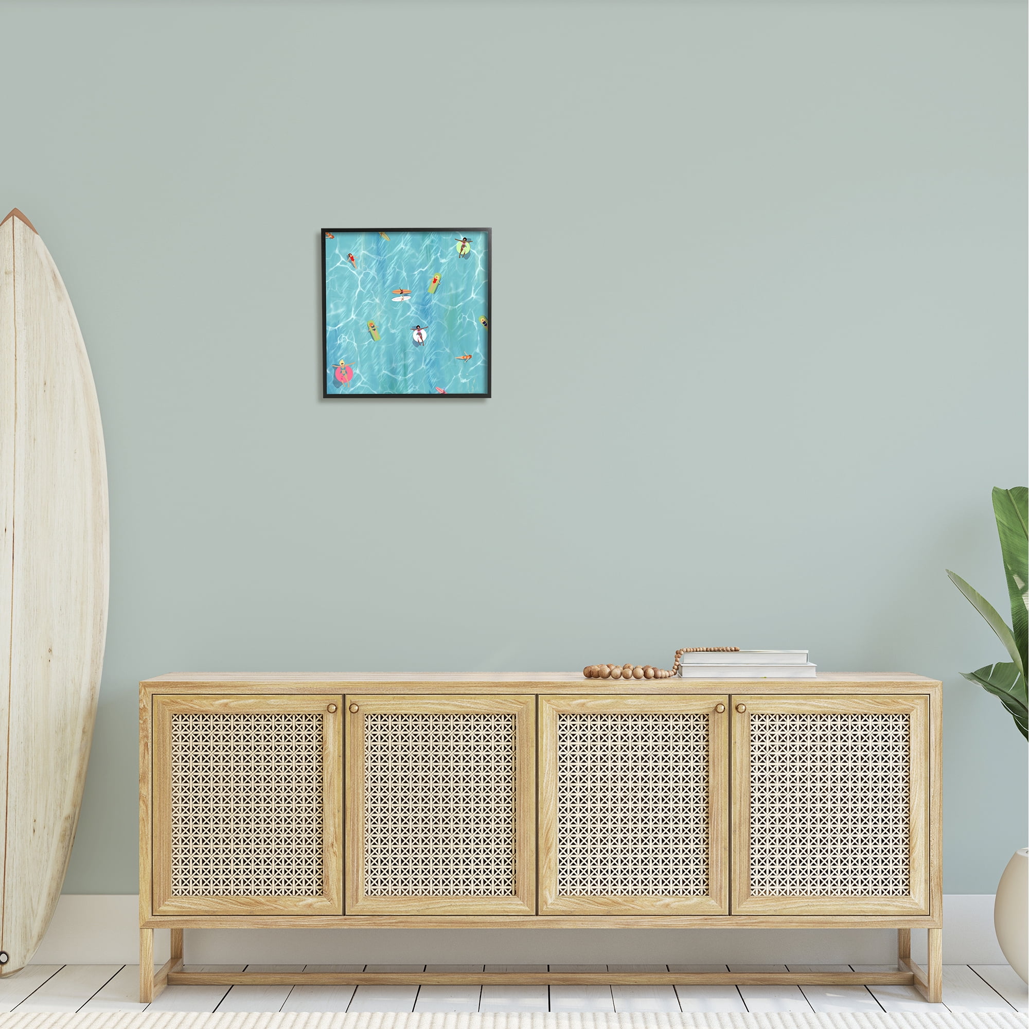 Stupell Aerial Summer View People Swimming Landscape Painting Black Framed Art Print Wall Art