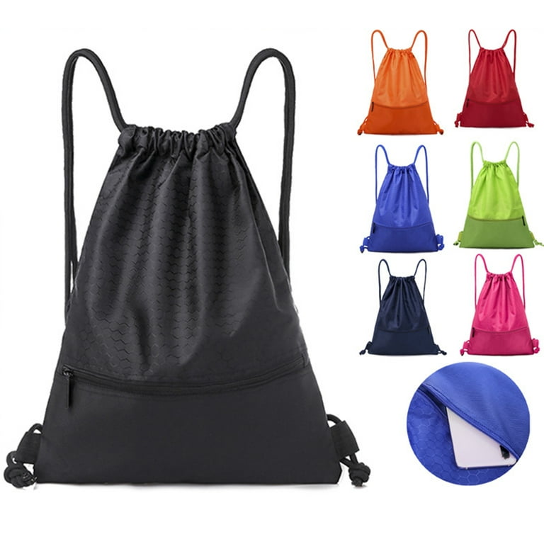 Cheers.us Nylon Drawstring Backpack Bulk String Bag Gym Sack Sports Sackpack with Zipper for Men Women, Men's, Size: One size, Blue