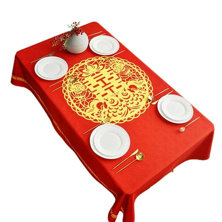 

Double Happiness Tablecloths Chinese Style Blend Fabric Widely Use Wedding Table Cover for Party