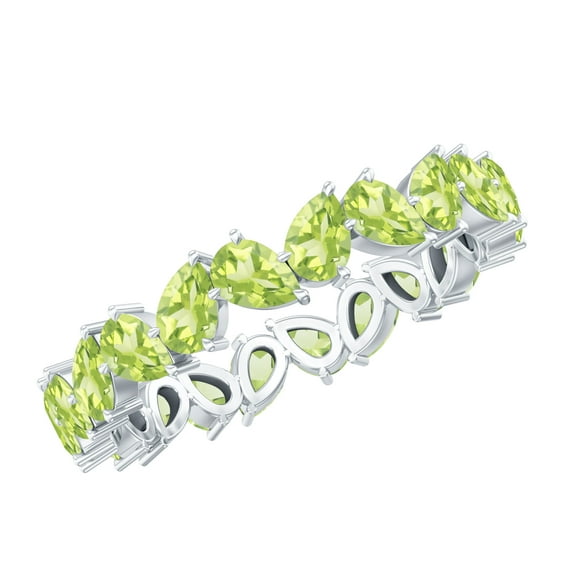 Rosec Jewels Natural Peridot Eternity Ring for Women - Pear Shaped Peridot Ring for Anniversary - AAA Quality - Ready to Gift, 925 Sterling Silver, US 4.00