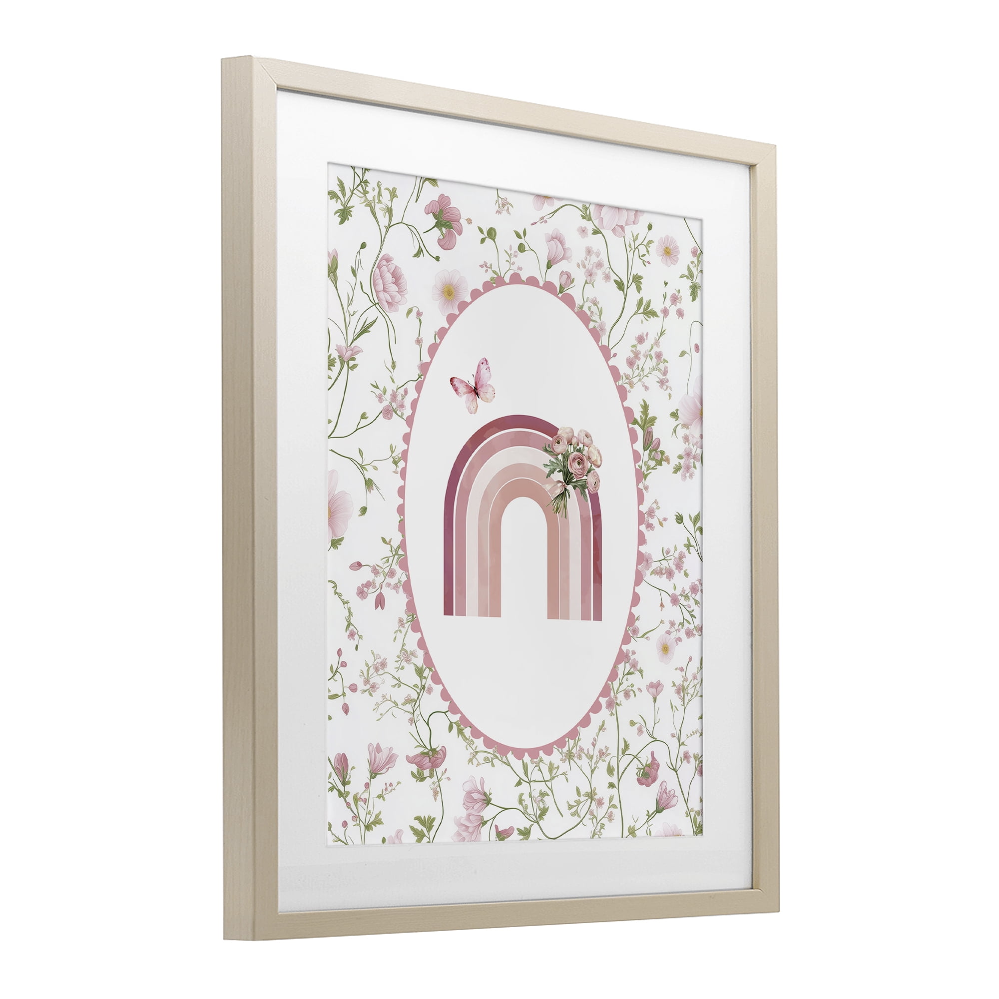Delicate Florals & Rainbow Birch Framed Print Under Glass, design by Christine Simpson Art