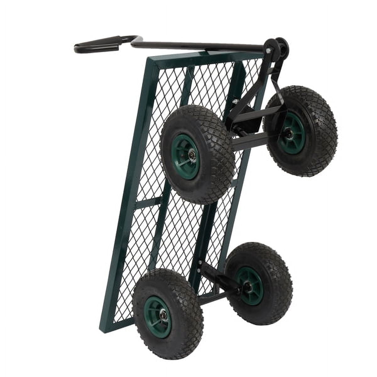 Green Garden Iron Wood Four Wheel Square Wagon – Heavy-Duty Utility Cart with Easy Maneuverability, Rust-Resistant Finish & Comfort Grip for Gardening, Yard Work & Outdoor Hauling