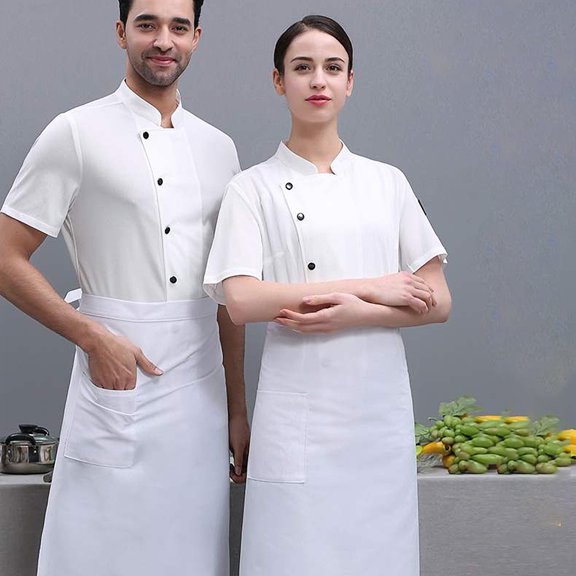 WRITWAA Short Sleeve Chef Clothing Breathable Solid-Color Cook Jacket Polyester Cotton