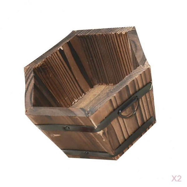 koolsoo 2Pcs Rustic Wood Bucket Barrel Flower Pot Garden Patio Planters for Outdoor