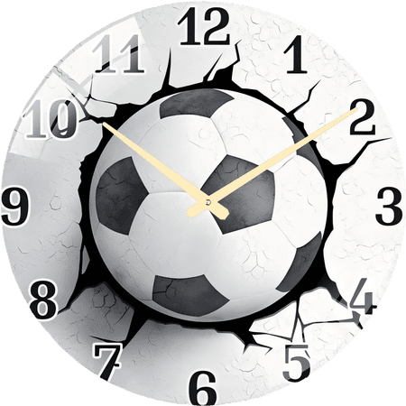 23.6 Inch Creative- and Unique Football Pattern Glass Wall Clock for Living Room, Bedroom, Kitchen, Home Decoration, Silent Quartz Clock, Holiday Gift(Battery Not Included), 60cm 60x60cm(23.6x23.6cm)