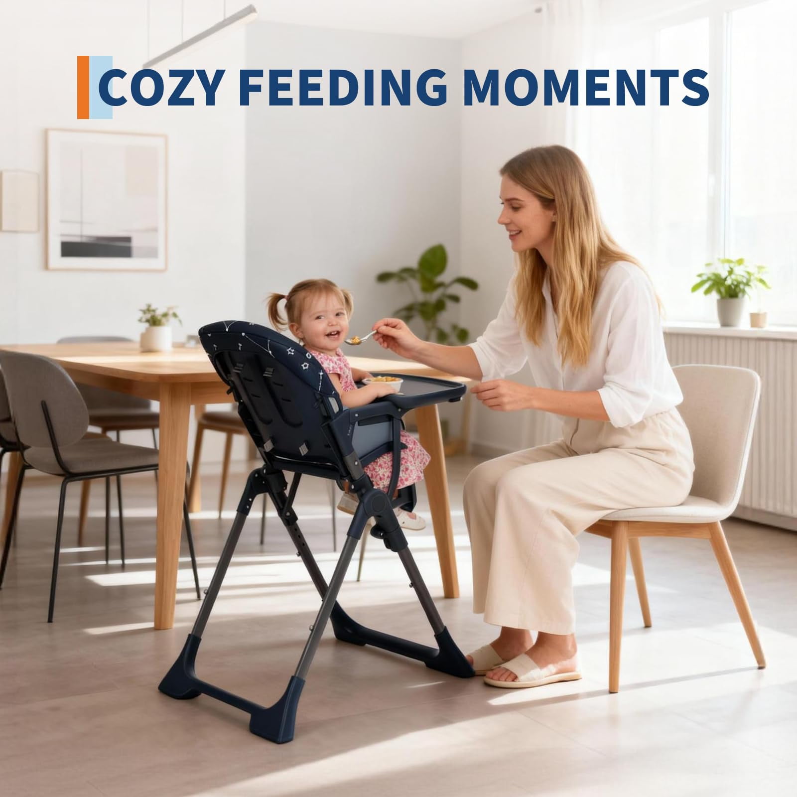 Baby High Chair,Foldable High Chair for Babies and Toddlers,Height Adjustable Feeding Chair, Adjustable Backrest and Footrest,Easy Assembly