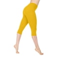 thumbnail image 4 of Domuza Capri Leggings for Women High Waisted Tummy Control Workout Yoga Pants Comfy Lounge Capris Stretchy Leggings Yellow XL, 4 of 6