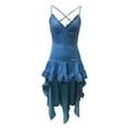 thumbnail image 3 of FRSASU Western Cowgirl Dress for Women Spaghetti Strap Deep V Tie Front Dresses Vintage Boho Tie Front Lace Trim Dress Blue, 3 of 5