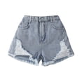 thumbnail image 4 of Ruyang Ripped Denim Shorts Summer High Waist Straight Leg Jeans Classic Button Breathable Casual Shorts with Pockets, 4 of 9
