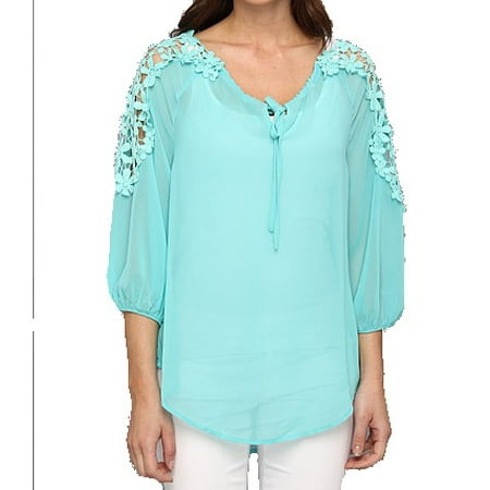 Christin Michaels New Blue Women S Size Small Christin Michaels New Blue Women S Size Small Crochet Knit Blouse 58
