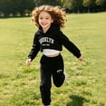 thumbnail image 4 of KEXE Cute Outfits For Girls Kids 3 Piece Layering Suit Graphic Short Hoodie Plain Inner Cami Loose Joggers（3-4 Years，Black）, 4 of 4