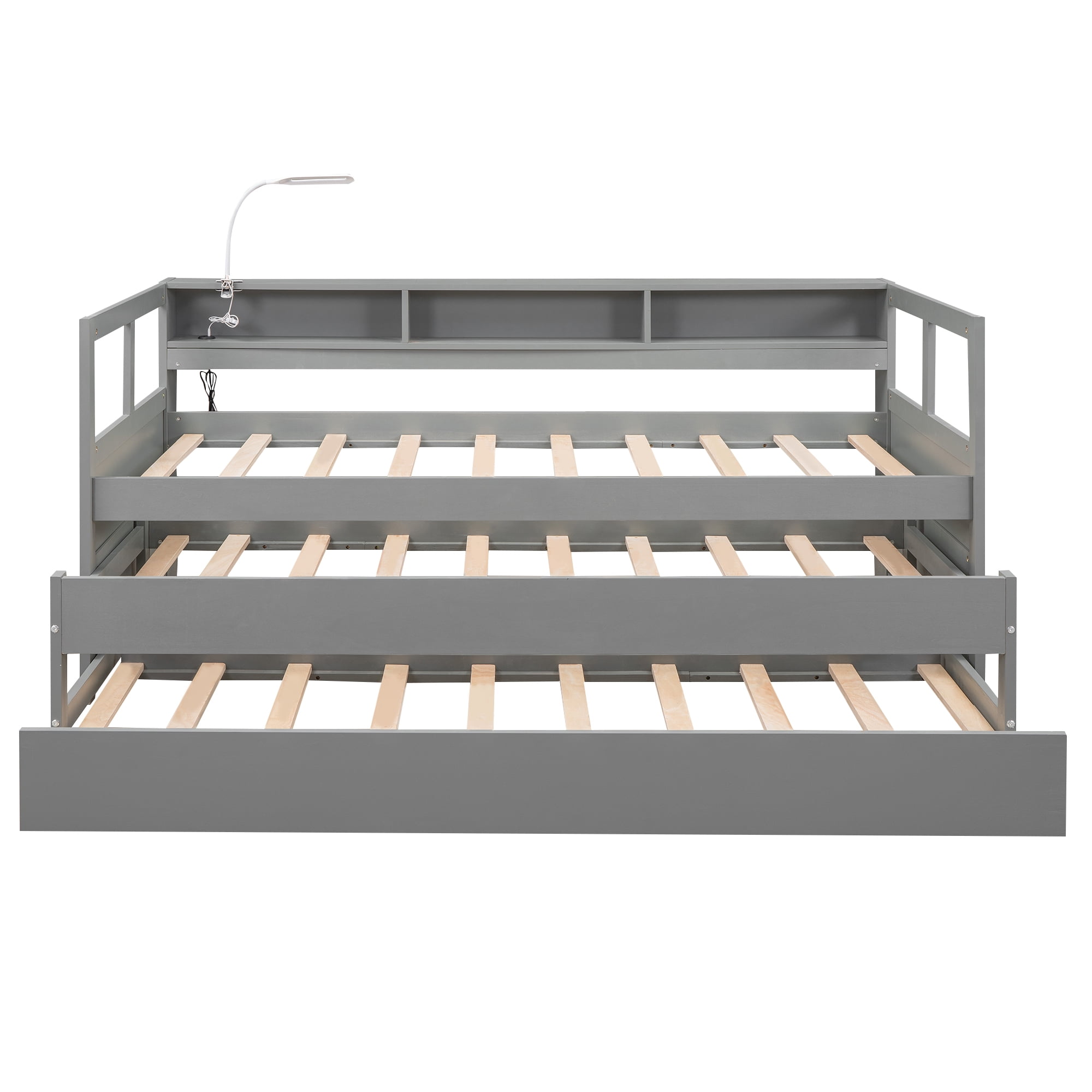 EUROCO Twin Size Platform Bed, Convertible Daybed with Light and USB Charging, 3 Beds in One, Gray