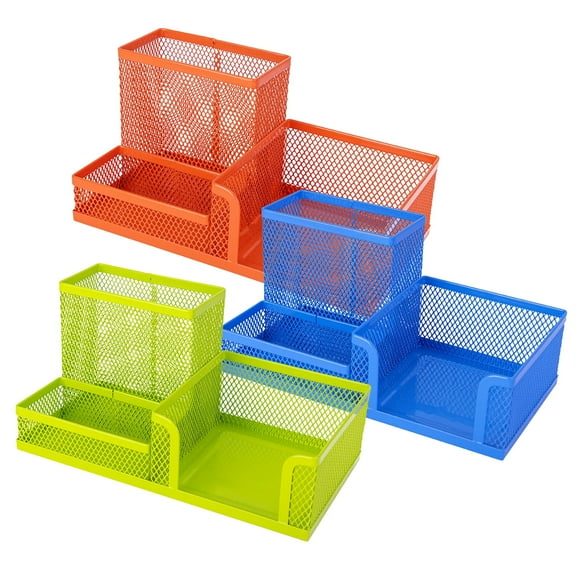 Deli 3 Pcs small mesh desktop storage box, desktop accessory with 3 compartments, black