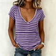 thumbnail image 2 of Feancey Pajama Tops for Women Deep V Neck Striped Casual T-Shirts Cotton Short Sleeve Lightweight Tees Cozy Soft Summer Basic Tee Top Purple XL, 2 of 8