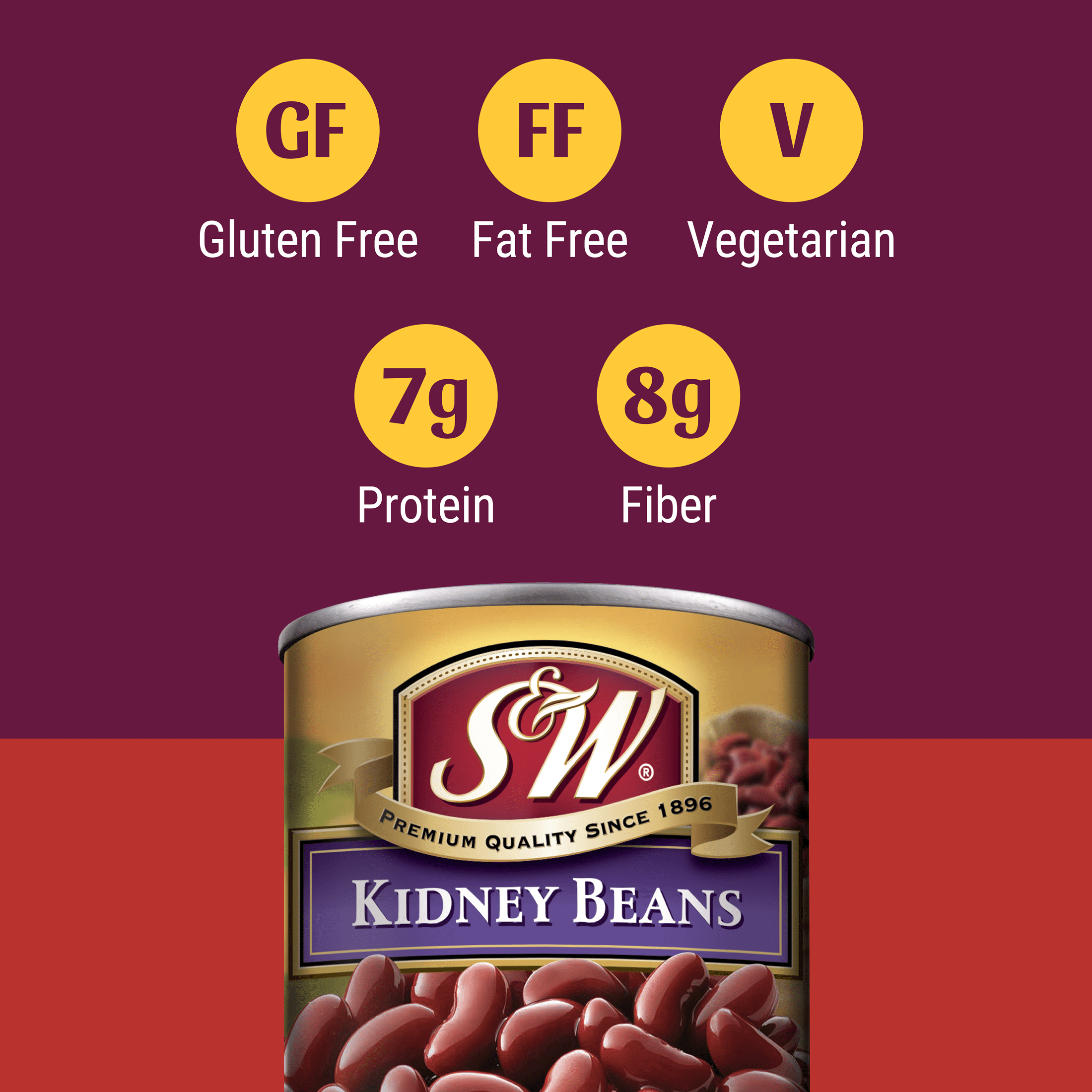 S&W Dark Red Kidney Beans, 15.5 oz Can